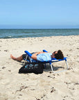 Strandstuhl - mit Liegefunktion und Kissen, gestreift, blau
