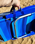 Strandstuhl - mit Liegefunktion und Kissen, gestreift, blau