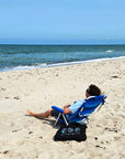 Strandstuhl - mit Liegefunktion und Kissen, gestreift, blau