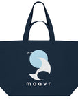 Große dnkelblaue Strandtasche aus Baumwolle mit maavr Logo