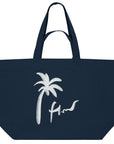 Dunkelblaue Strandtasche aus Baumwolle mit Palmenmotiv – große Beach Bag von maavr