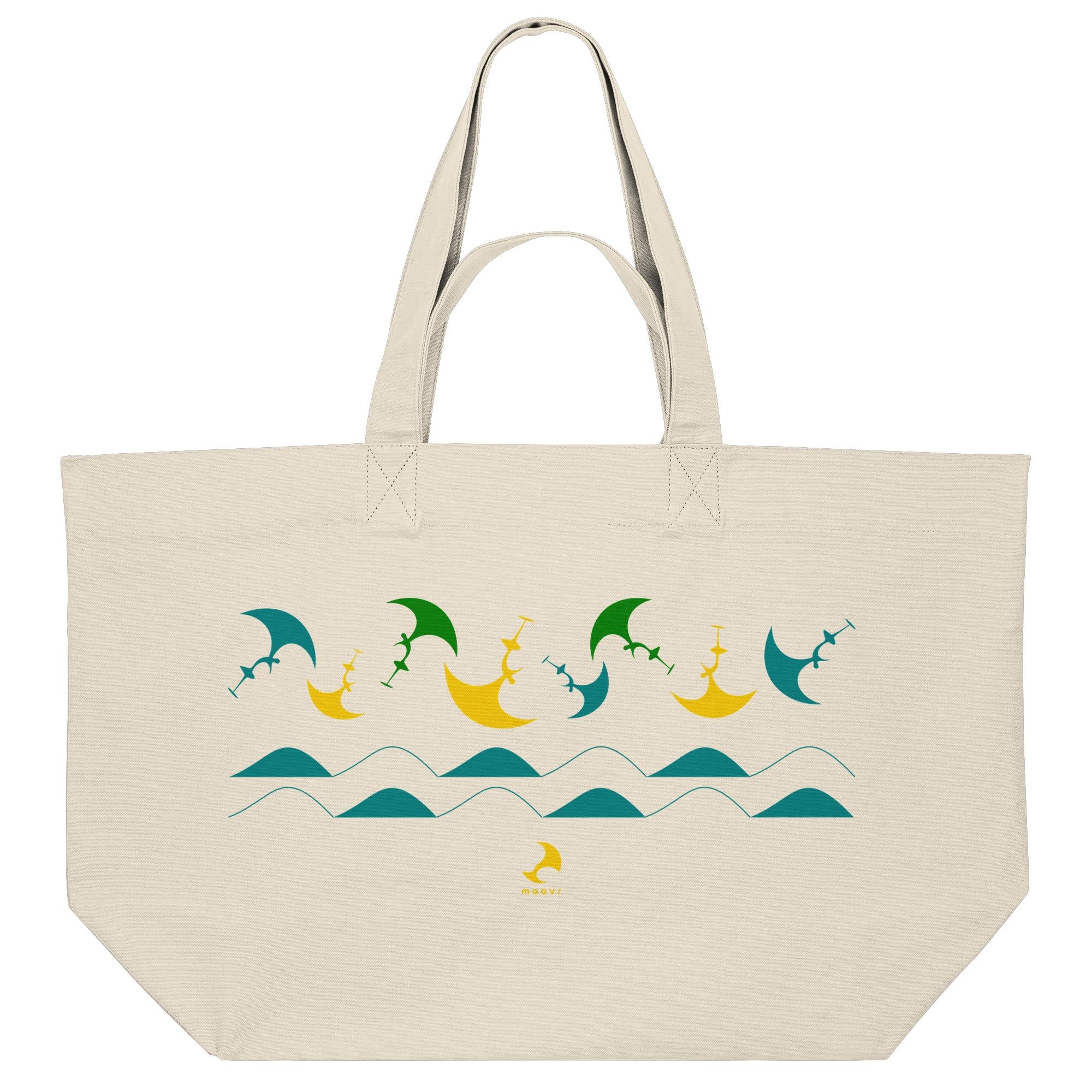 Große Strandtasche aus recycelter Baumwolle mit farbenfrohem Wingfoil-Motiv 