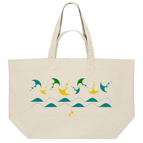 Große Strandtasche aus recycelter Baumwolle mit farbenfrohem Wingfoil-Motiv 