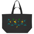 Schwarze Beach Bag mit buntem Wingfoil-Design und langen Tragehenkeln