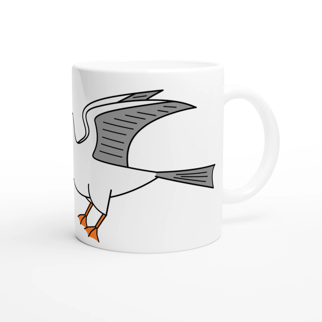 Tasse mit gezeichneter Möwe und Eis, maritimes Cartoon-Motiv