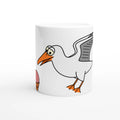 Weiße Keramiktasse mit Cartoon-Möwe und Waffeleis