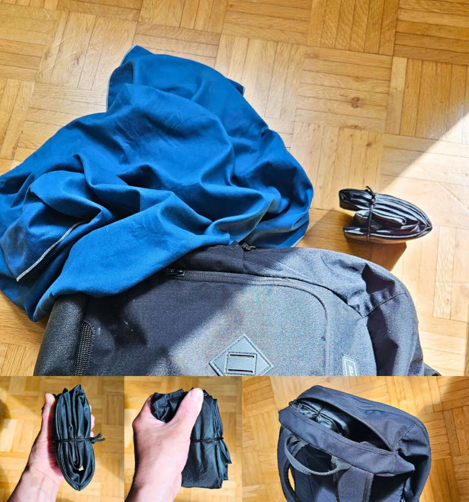 Umkleidematte und -tasche - leicht, kompakt, silber/schwarz