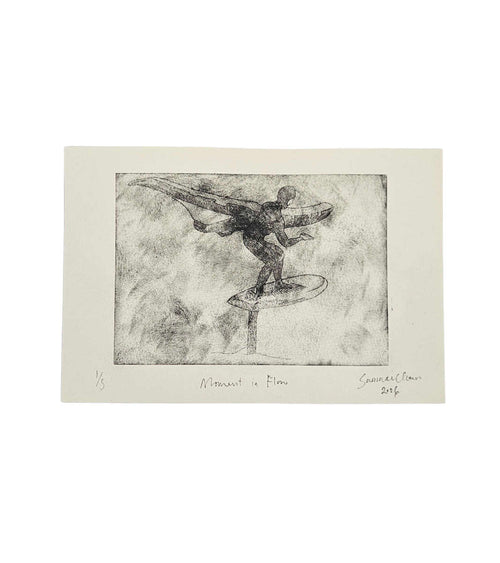 Druck einer Kaltnadelradierung mit Wingfoilermotiv