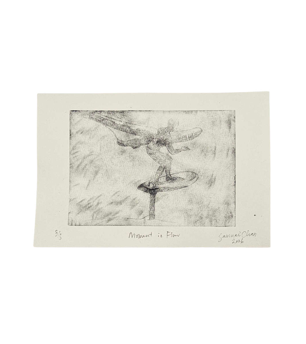 Wingfoilbild als Druck einer Kaltnadelradierung