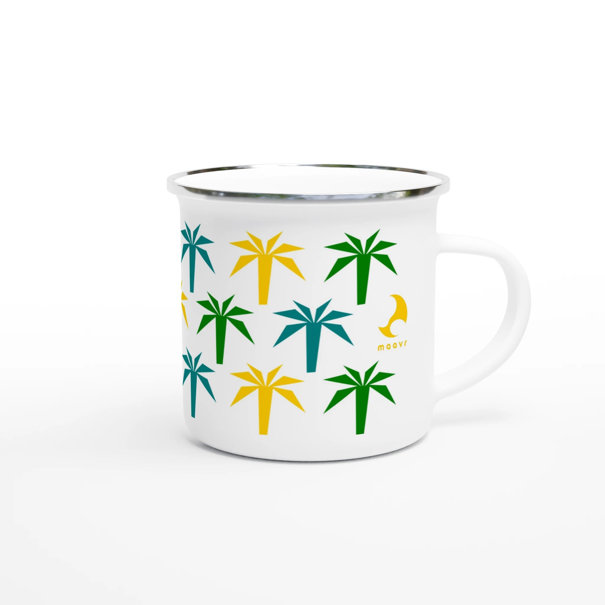 Emaille-Becher mit umlaufendem Palmen-Design von maavr - für Camping und Outdoor-Abenteuer