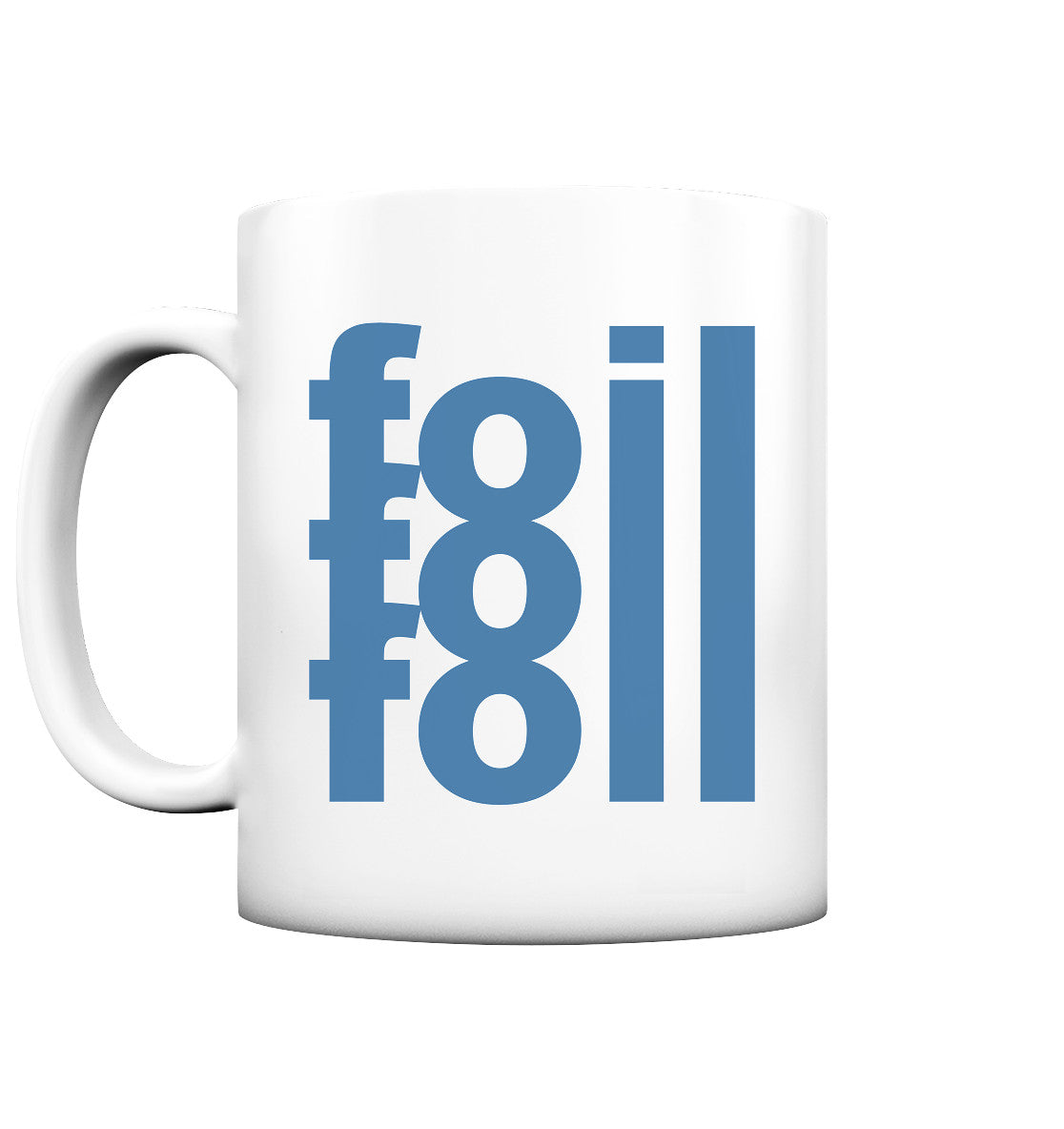 Matte Keramiktasse mit blauem "Foil Foil Foil" Schriftzug