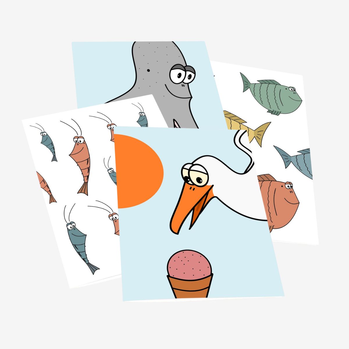 Coastal Cartoon - Grußkarten-Set, 4 Karten, 10,5 × 14,8 cm