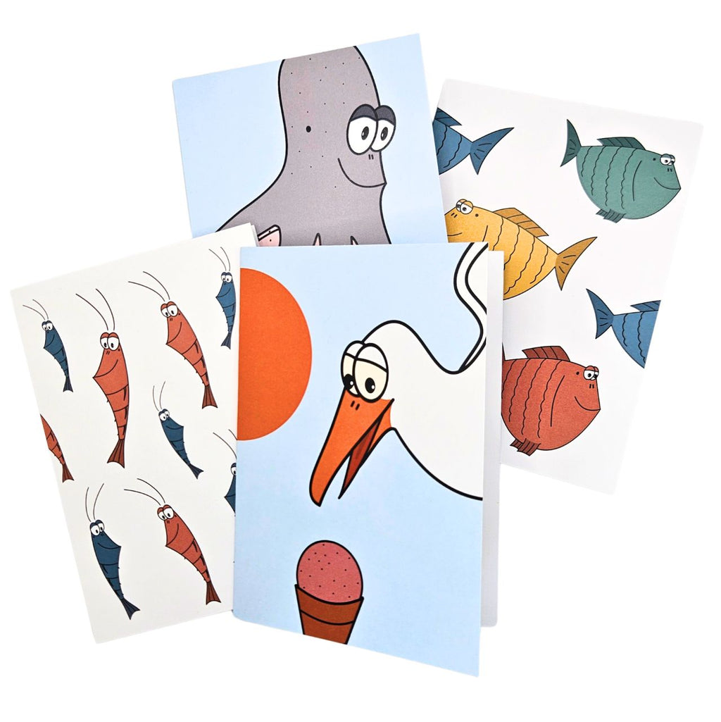 Coastal Cartoon - Greeting Card Set, 4 Cards, 10.5 × 14.8 cm