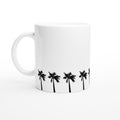 Weiße Keramiktasse mit umlaufender, kleiner Palmenreihe