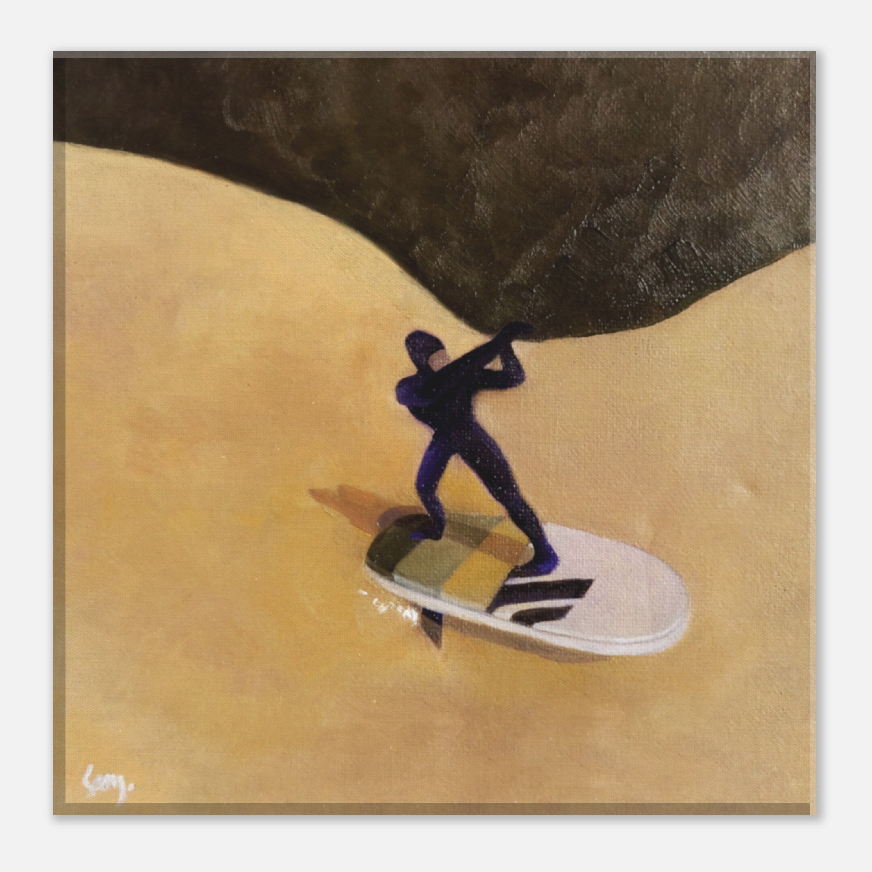Kunstdruck eines Wingfoil-Surfers auf dem Wasser in warmen Tönen als modernes Wandbild