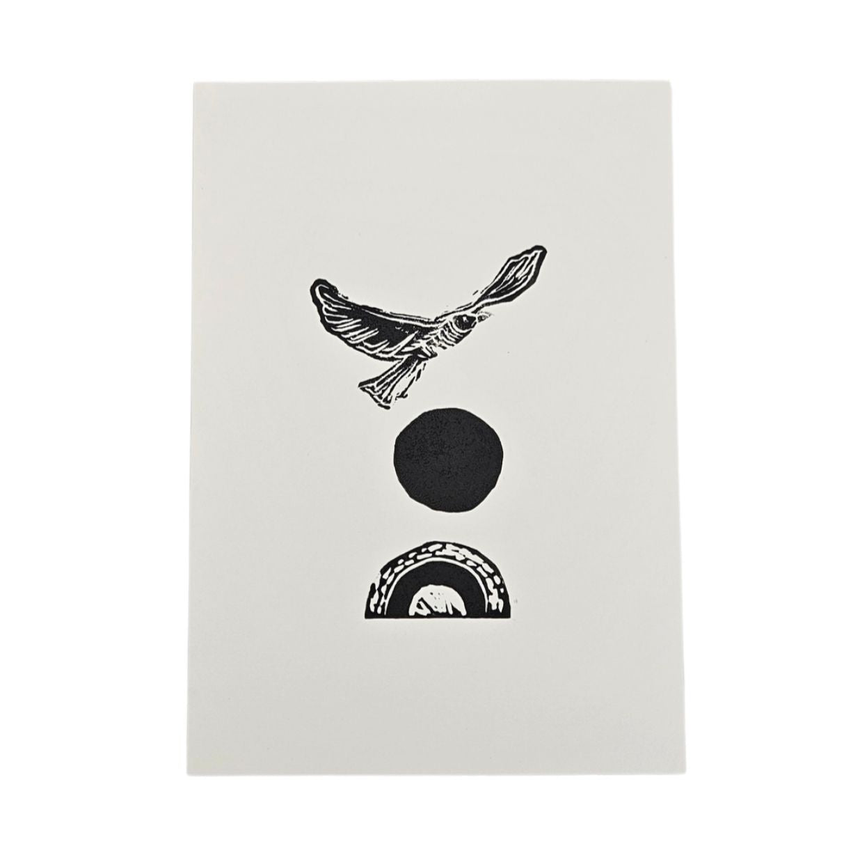 Originalkunst als Linoldruck auf Off-White-Papier mit grafischem Seevogel und minimalistischer Komposition in Schwarz