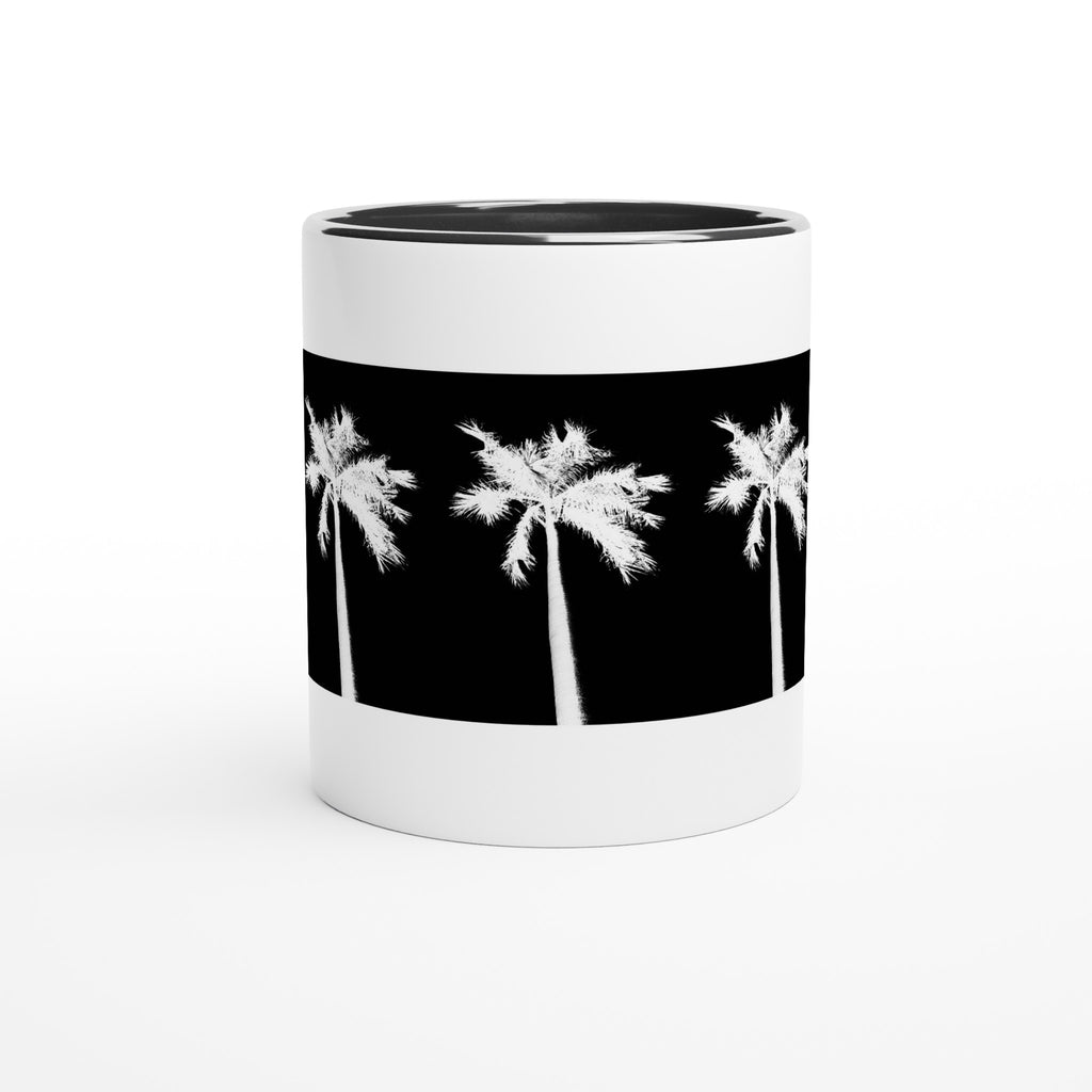 Minimalistische Keramiktasse mit Palmenmotiv in Schwarz-Weiß – moderne Kaffeetasse mit sommerlichem Tropen Design