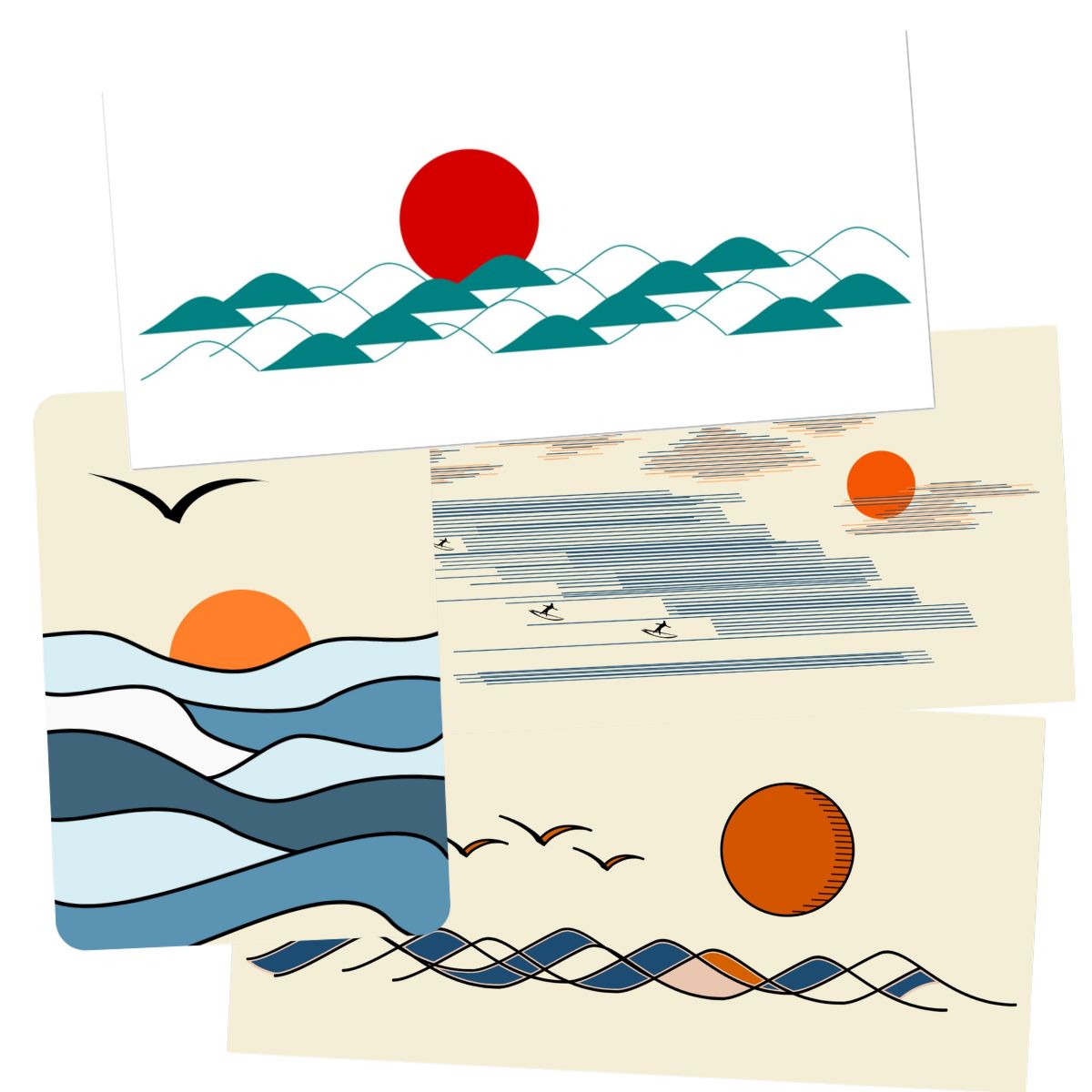 Waves - Postcard Set, 4 Cards