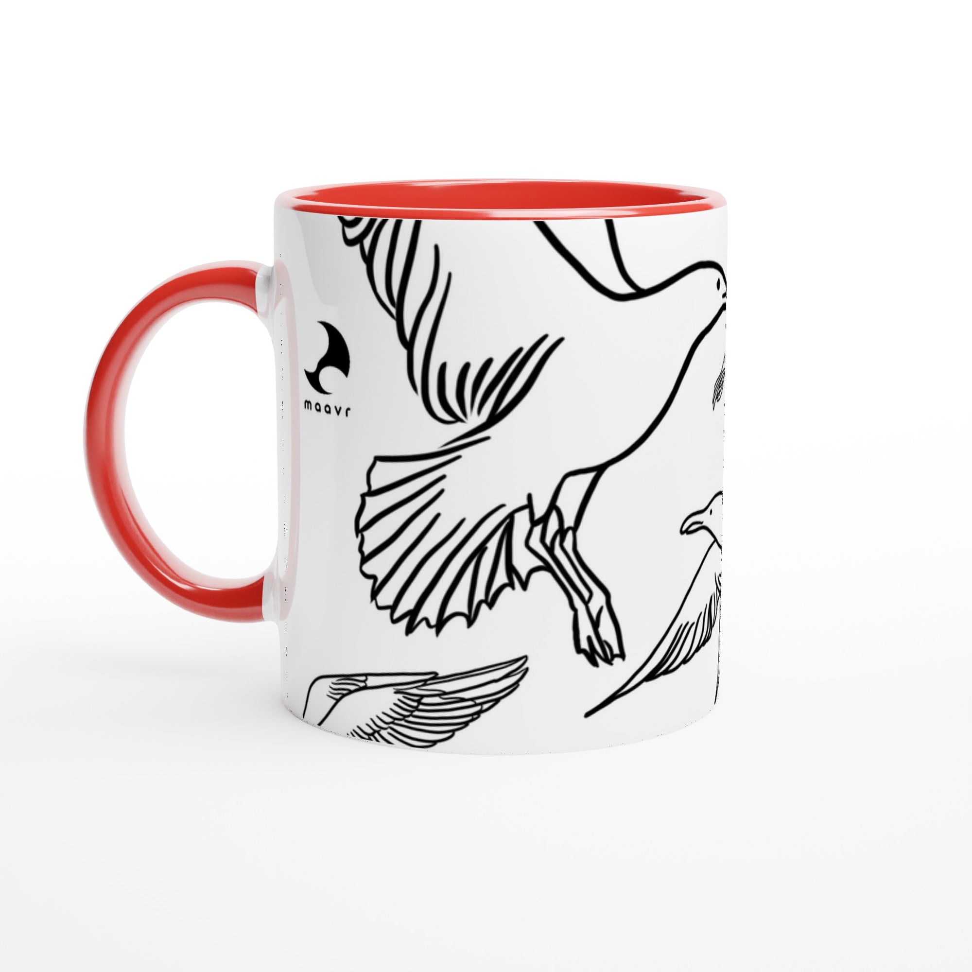 Weiß-rote Lifestyle-Tasse mit Vogelmotiv von maavr