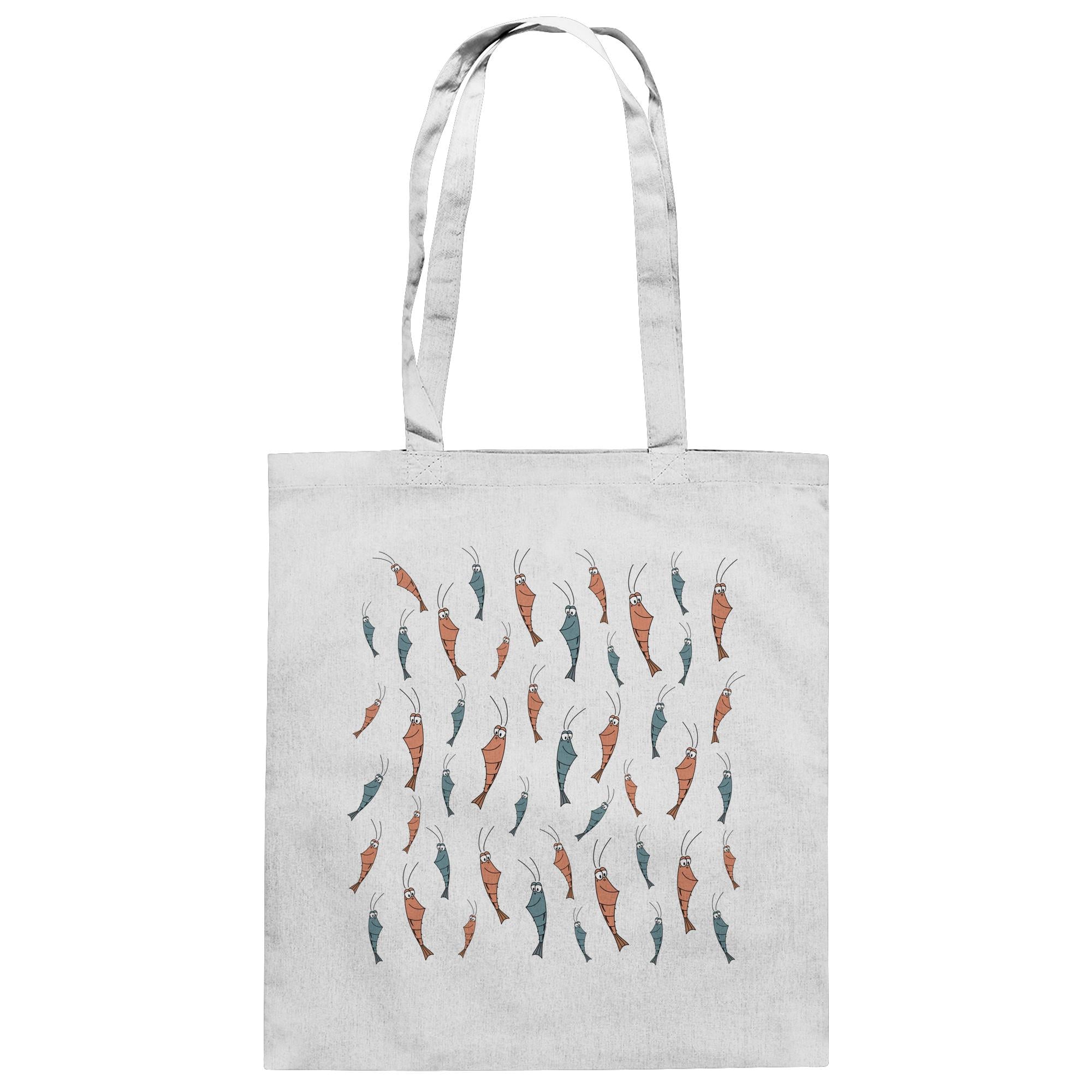 Weiße Tote Bag aus Baumwolle mit Garnelen-Motiv im maritimen Stil