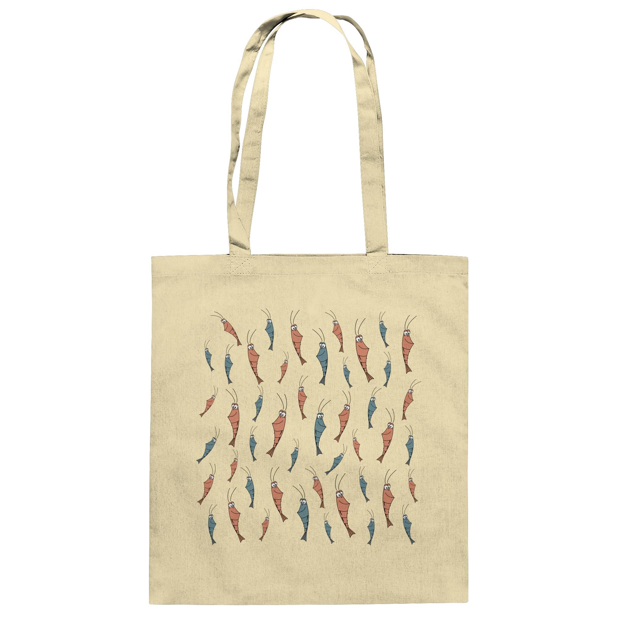 Naturfarbene Tote Bag aus Baumwolle mit Garnelen-Motiv im maritimen Stil