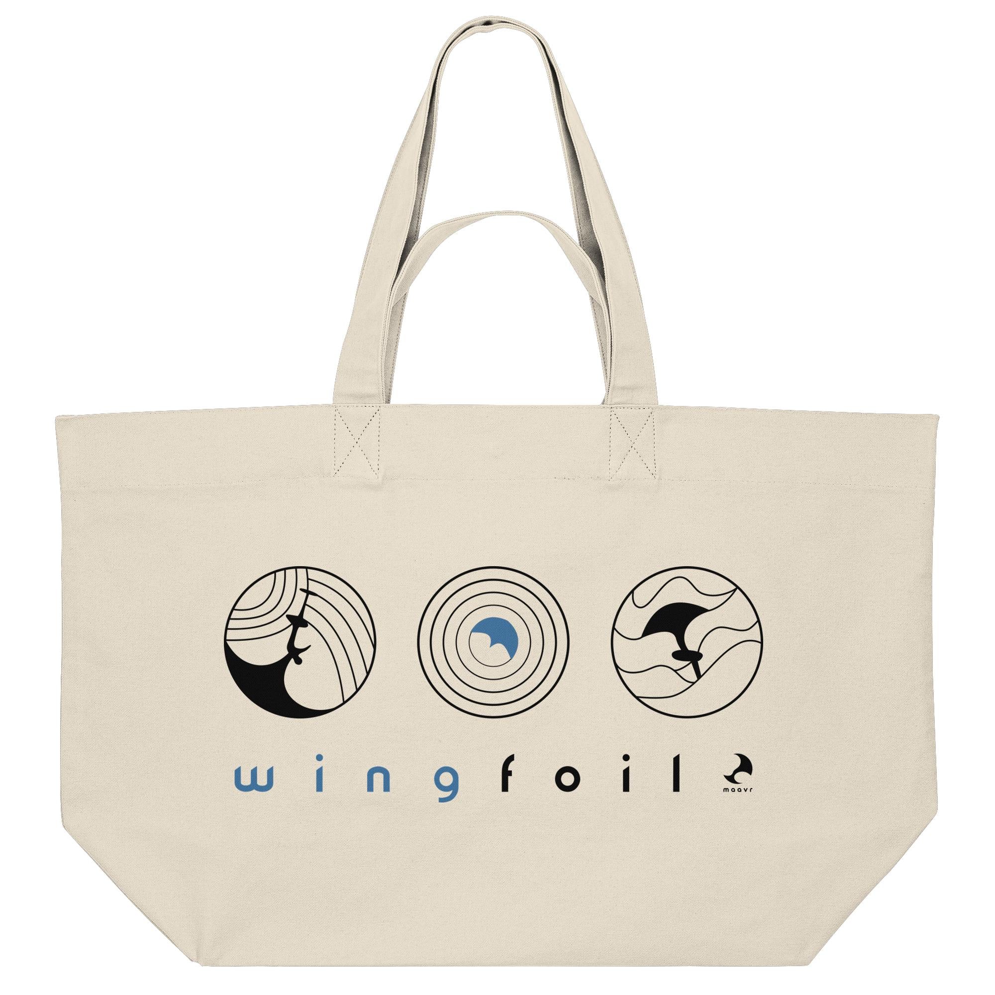 Strandtasche mit Wingfoil-Motiven und Schriftzug