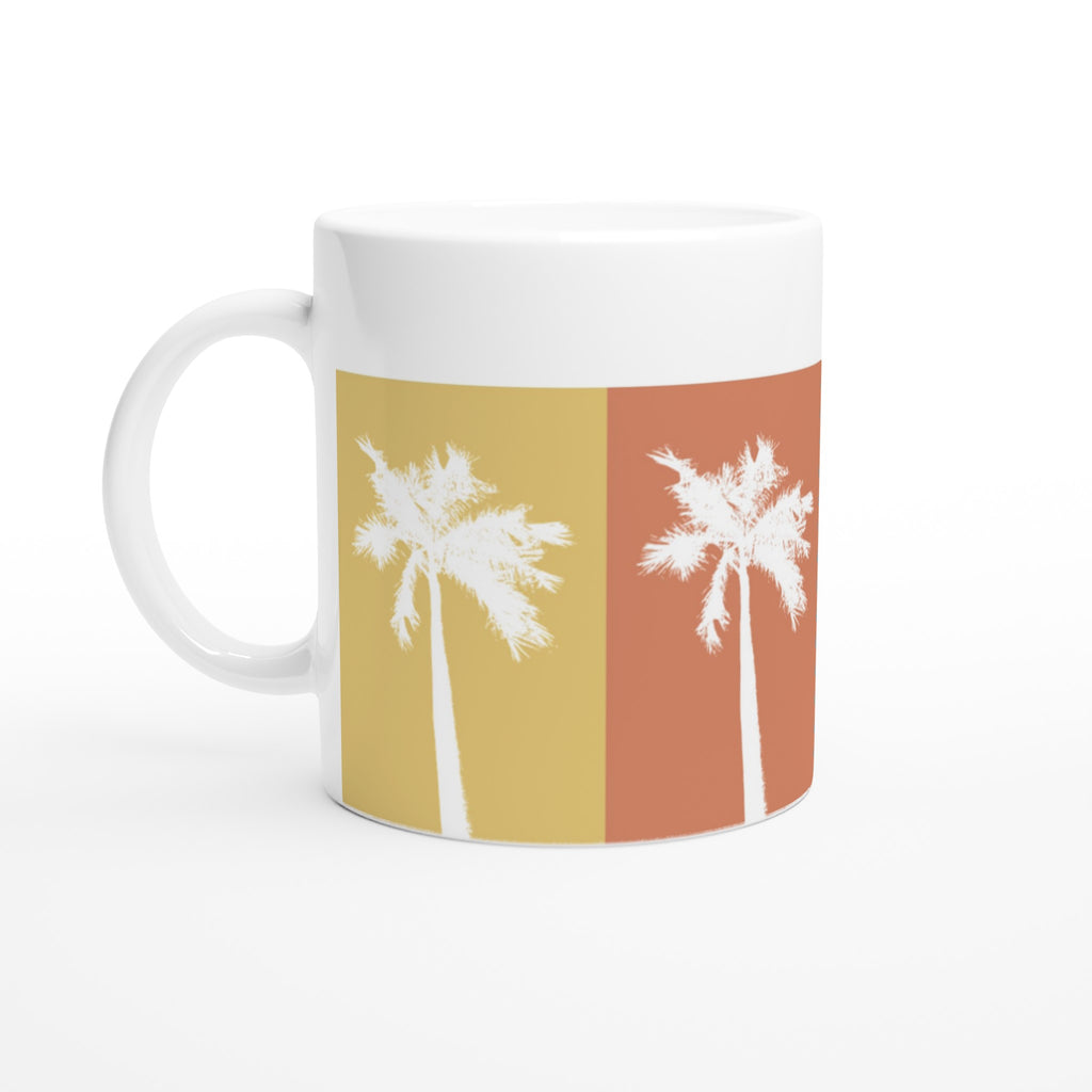 Keramiktasse mit Palmenmotiv im tropischen Beach Design in Beige und Orange