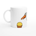 Keramiktasse mit lustiger Möwe und Waffeleis im Cartoon-Stil