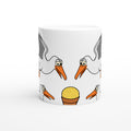 Weiße Keramiktasse mit Cartoon-Möwen und Waffeleis