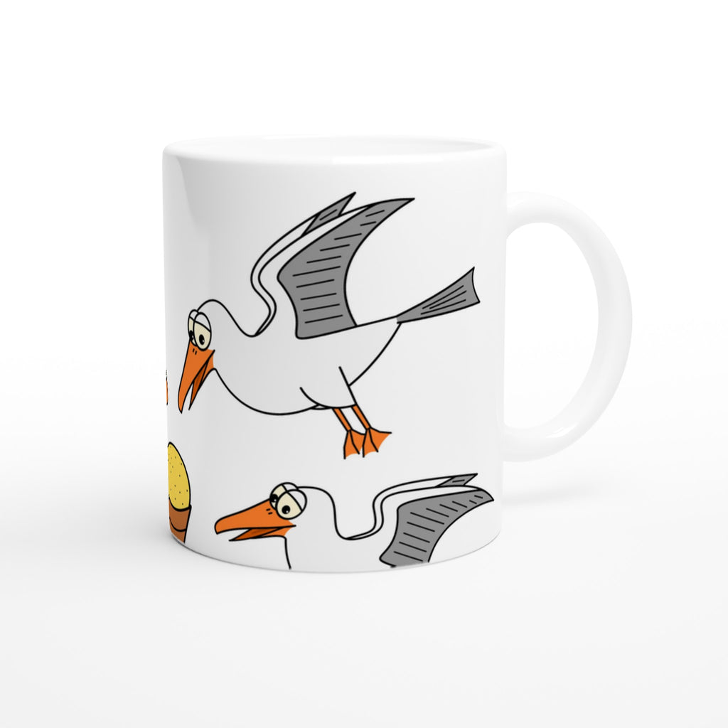 Tasse mit maritimem Cartoon-Motiv aus Möwen und Waffeleis
