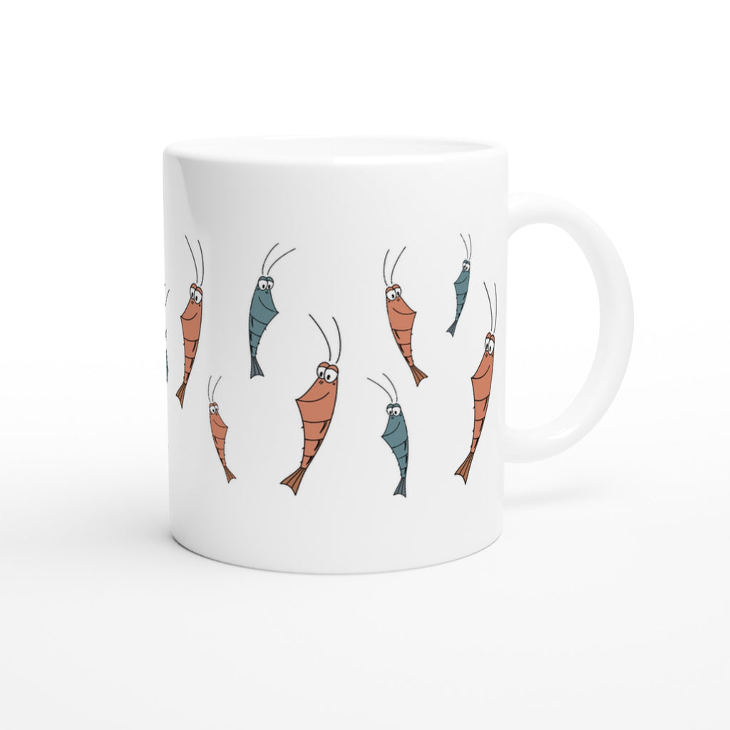 Keramiktasse mit buntem Garnelen Motiv im maritimen Design