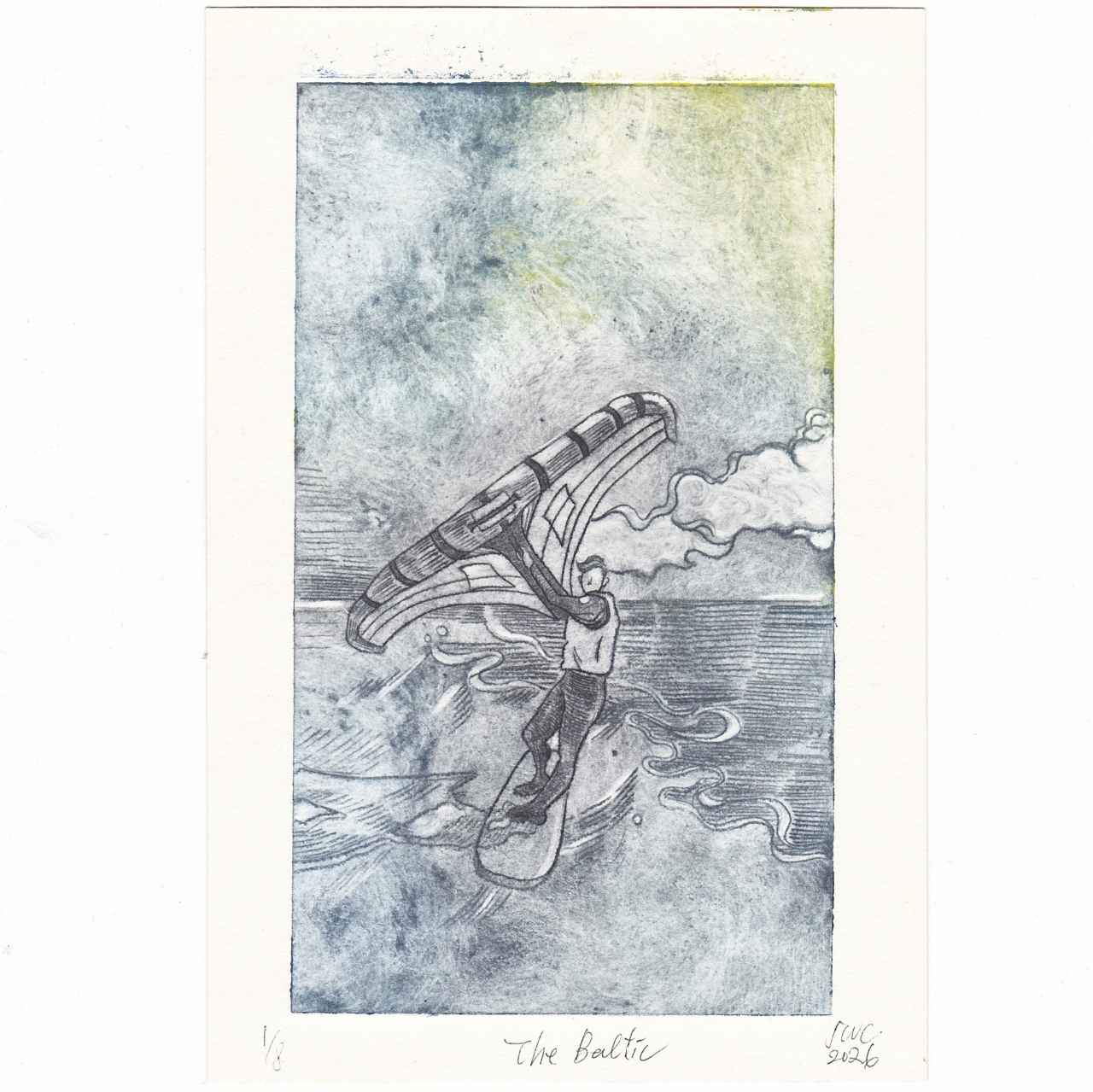"The Baltic" - Original-Kaltnadelradierung eines Wingfoil-Moments