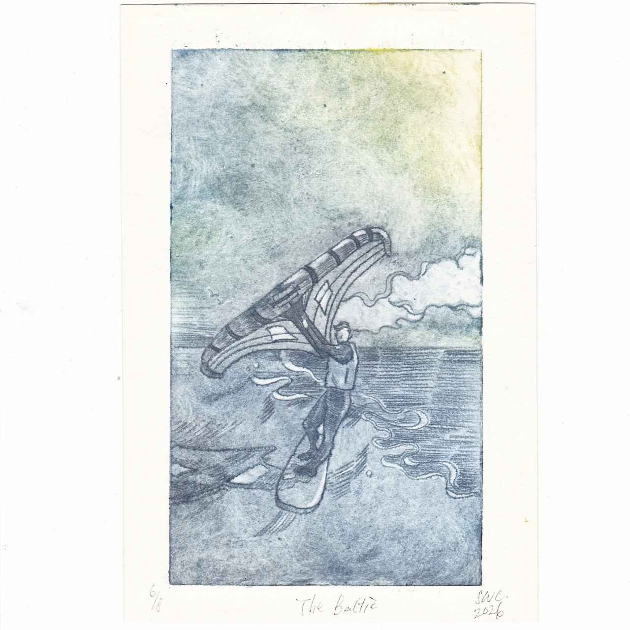 "The Baltic" - Original-Kaltnadelradierung eines Wingfoil-Moments
