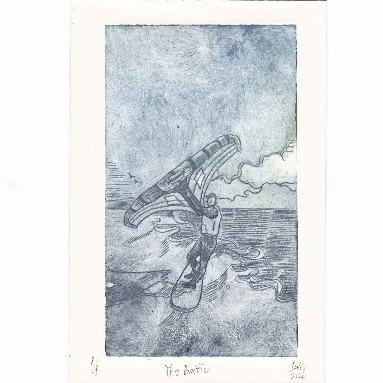 "The Baltic" - Original-Kaltnadelradierung eines Wingfoil-Moments