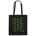 Schwarze Tote Bag aus Bio-Baumwolle mit farbenfrohem Palmenmotiv