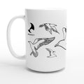 Weiße XL-Tasse mit Line Art Möwen und maavr Logo