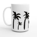 Weiße XL-Tasse mit einfachen, schwarzen, handgezeichneten Palmen