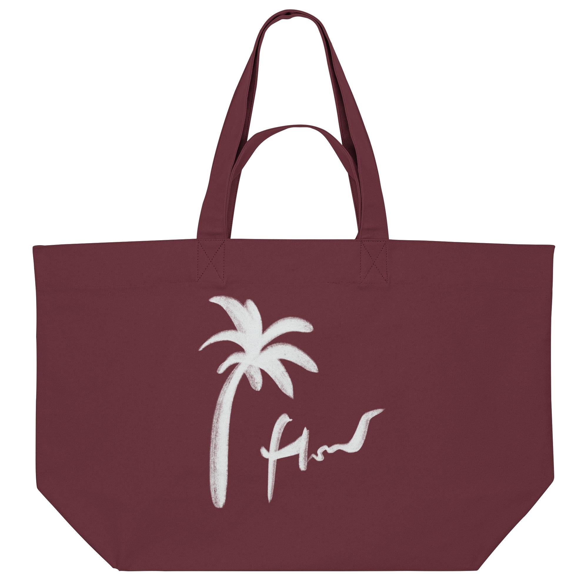 dunkelrote Strandtasche aus Baumwolle mit Palme 