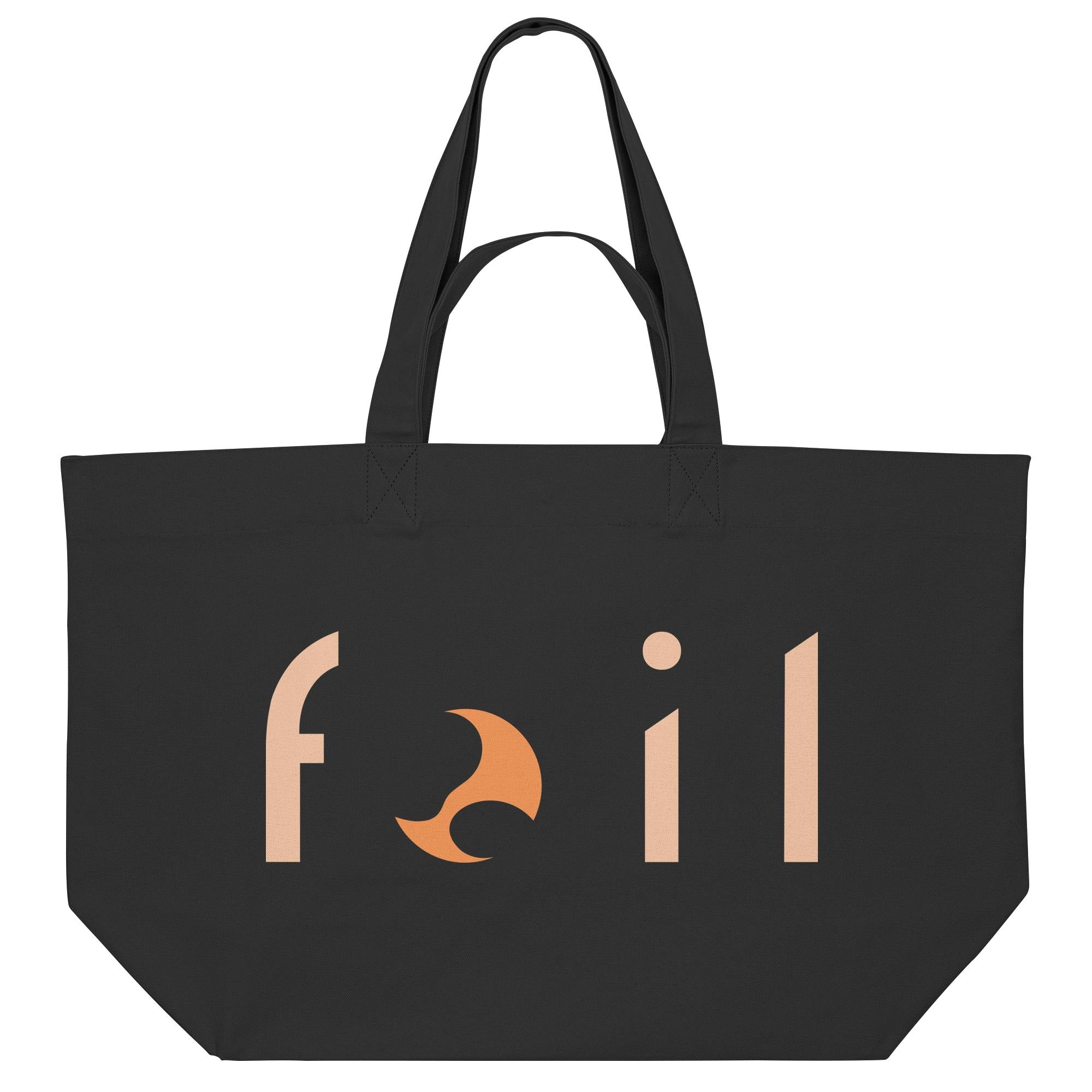 Schwarz-orange Strandtasche aus Baumwolle mit Foil Design