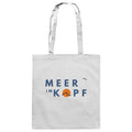 Weiße Baumwoll Tote Bag mit maritimem Schriftzug „Meer im Kopf“ und Wellenmotiv – minimalistische Stofftasche für Strand und Alltag