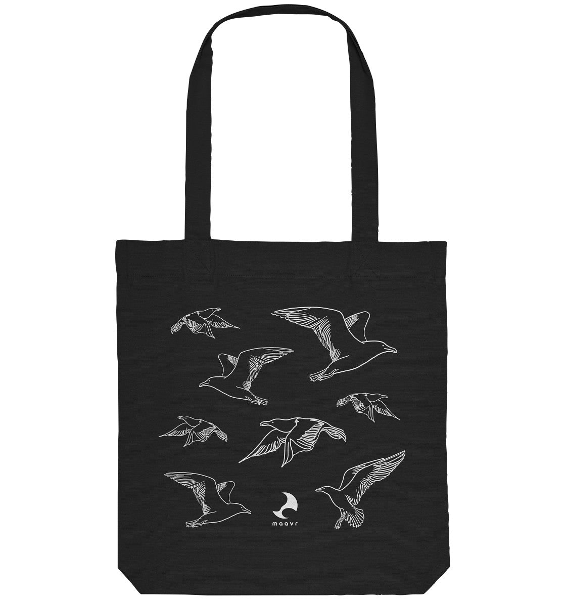 Small Premium Tote Bag - recycled, Line Art Seagulls, white