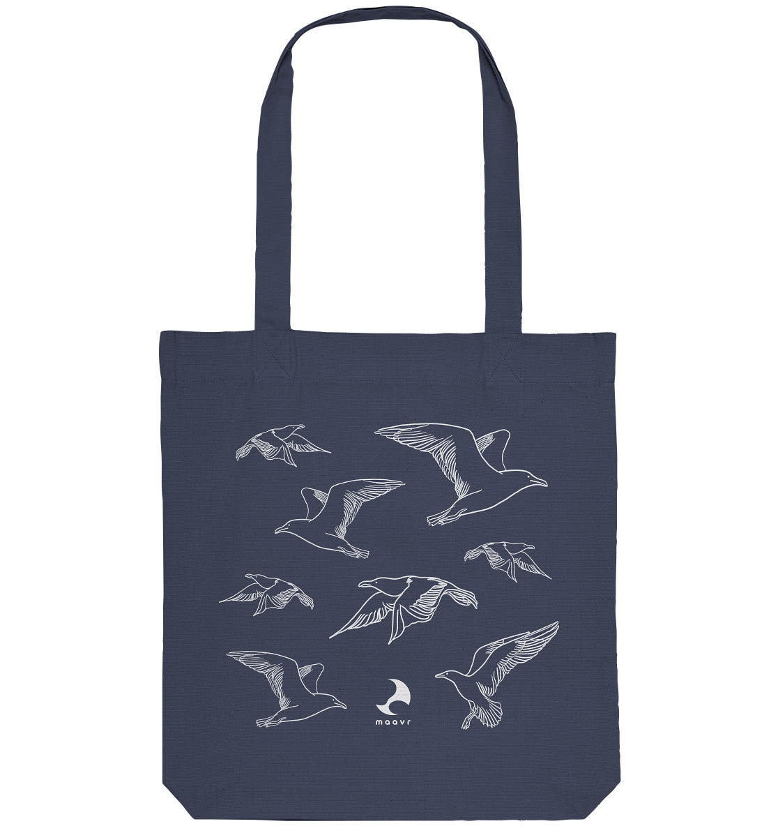 Small Premium Tote Bag - recycled, Line Art Seagulls, white