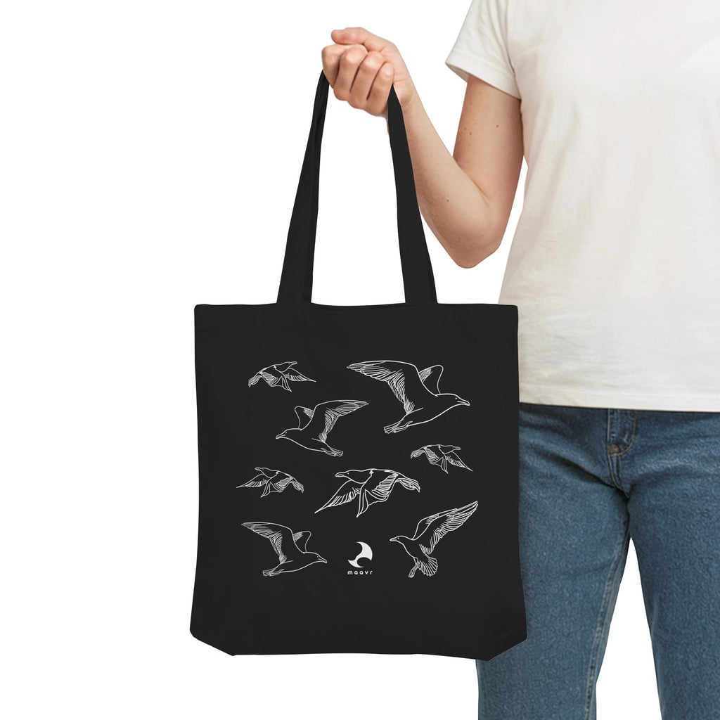 Kleine Premium Tote Bag - recycelt, Line Art Möwen, weiß