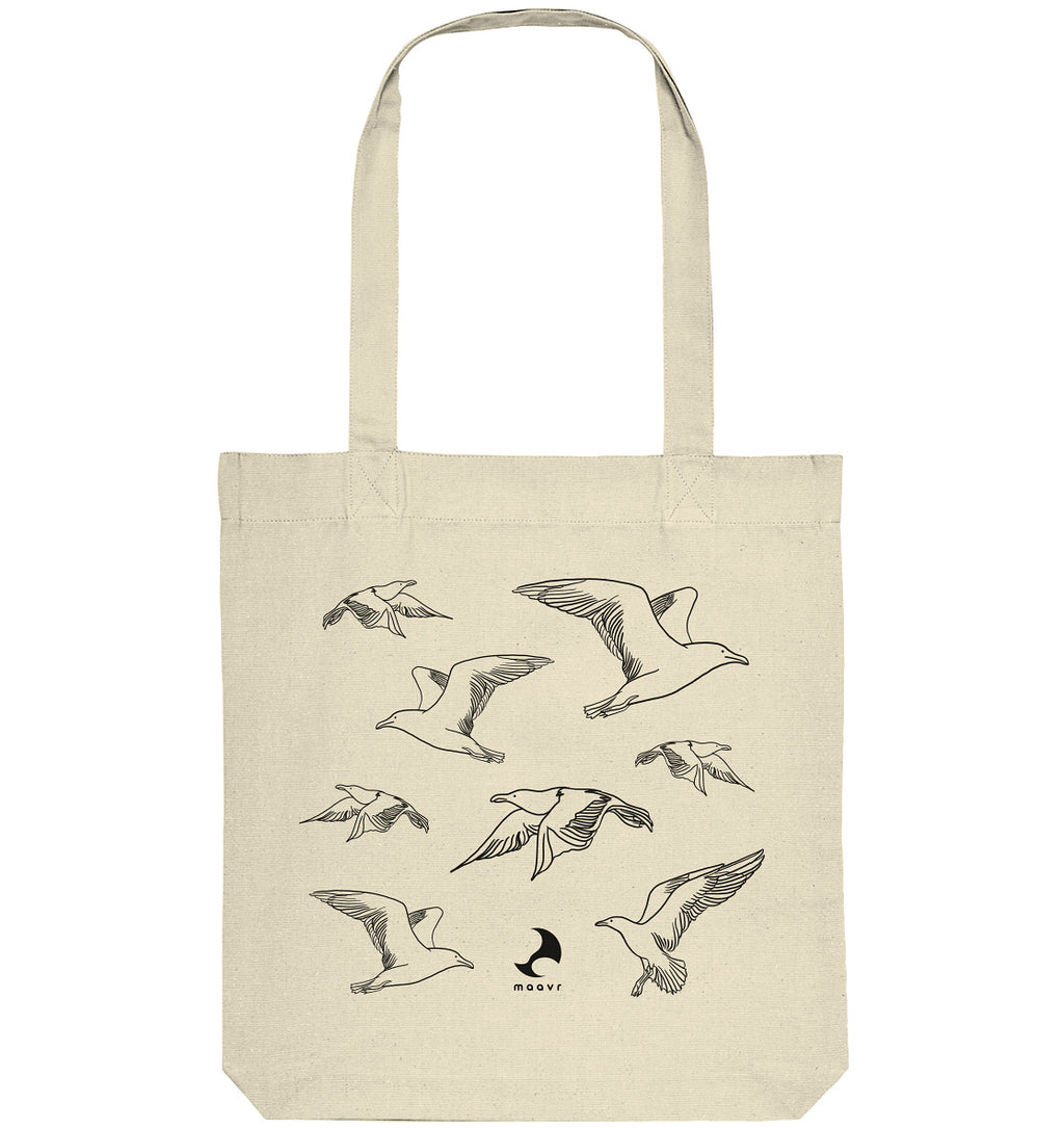 Small Premium Tote Bag - recycled, Line Art Seagulls, black