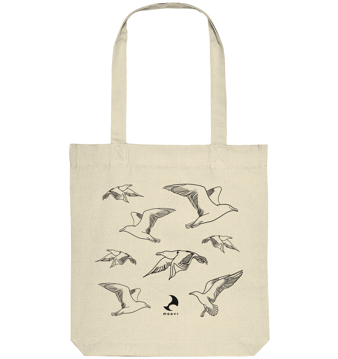 Small Premium Tote Bag - recycled, Line Art Seagulls, black