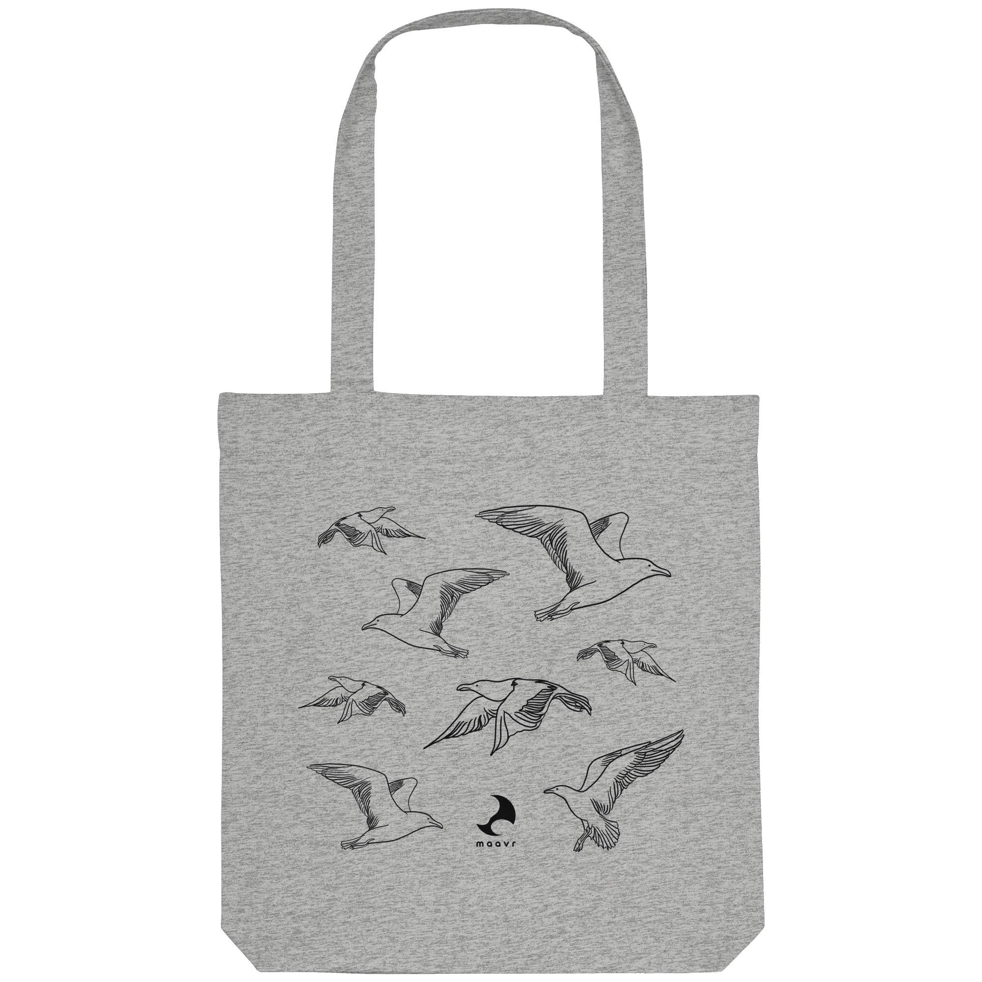 Small Premium Tote Bag - recycled, Line Art Seagulls, black