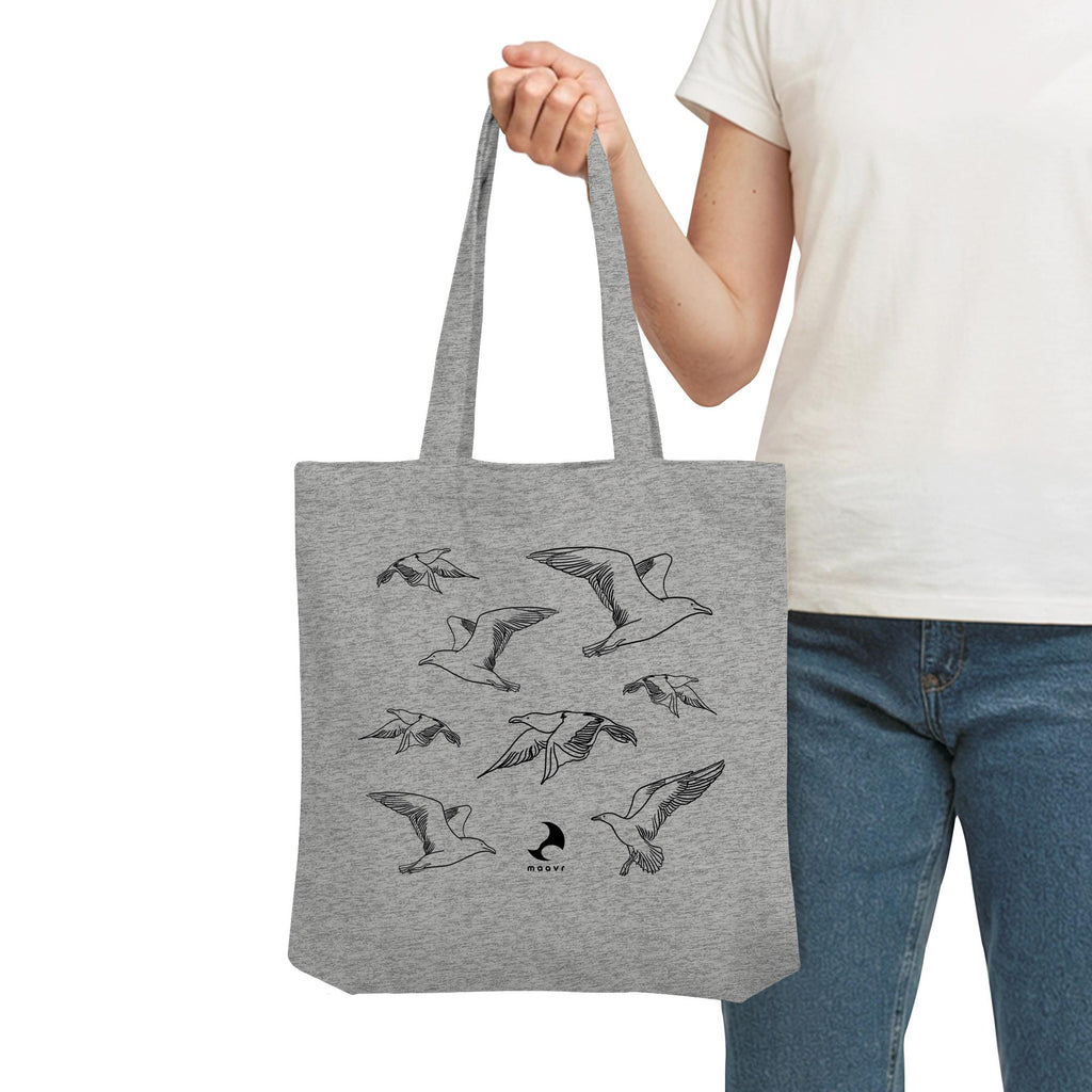 Small Premium Tote Bag - recycled, Line Art Seagulls, black