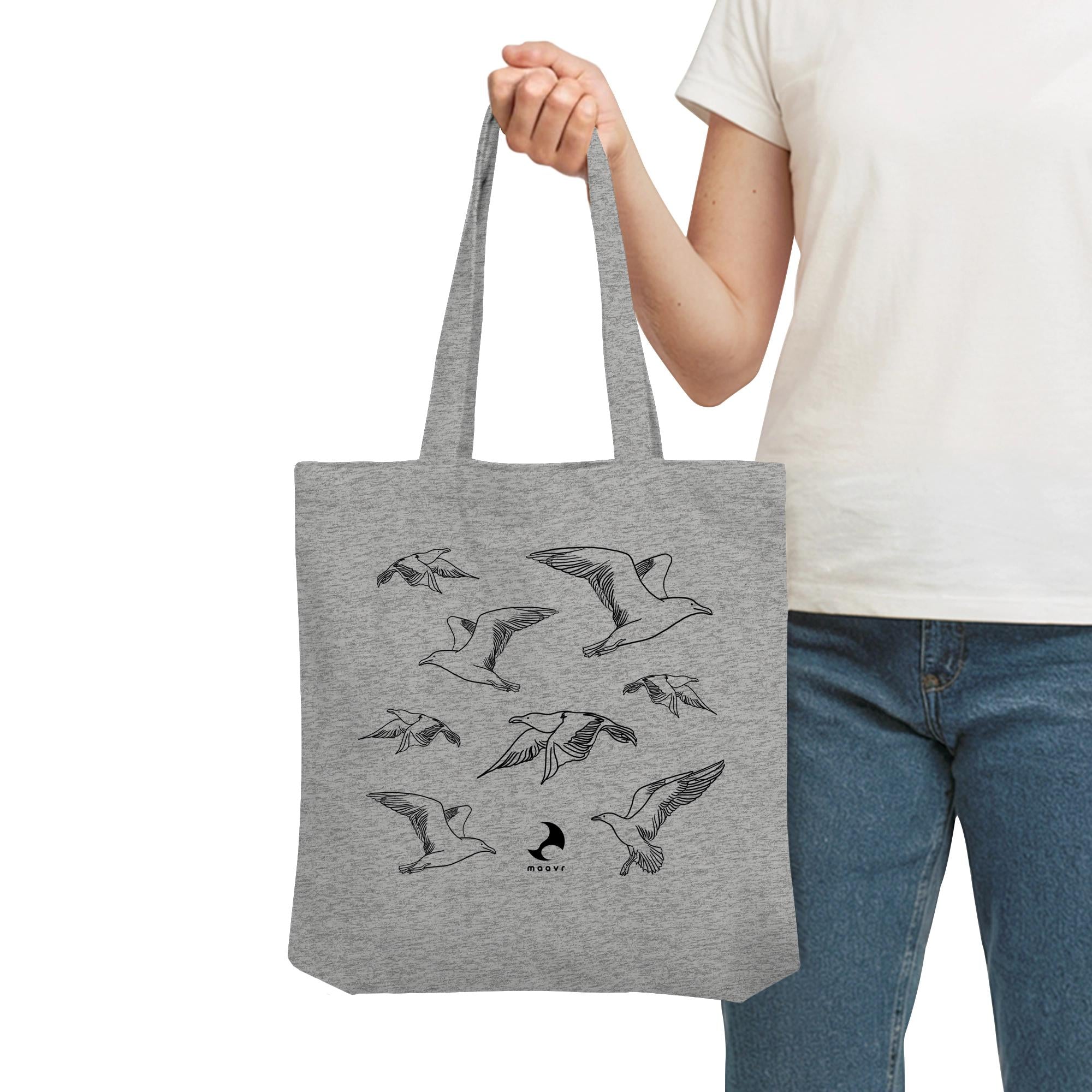 Small Premium Tote Bag - recycled, Line Art Seagulls, black