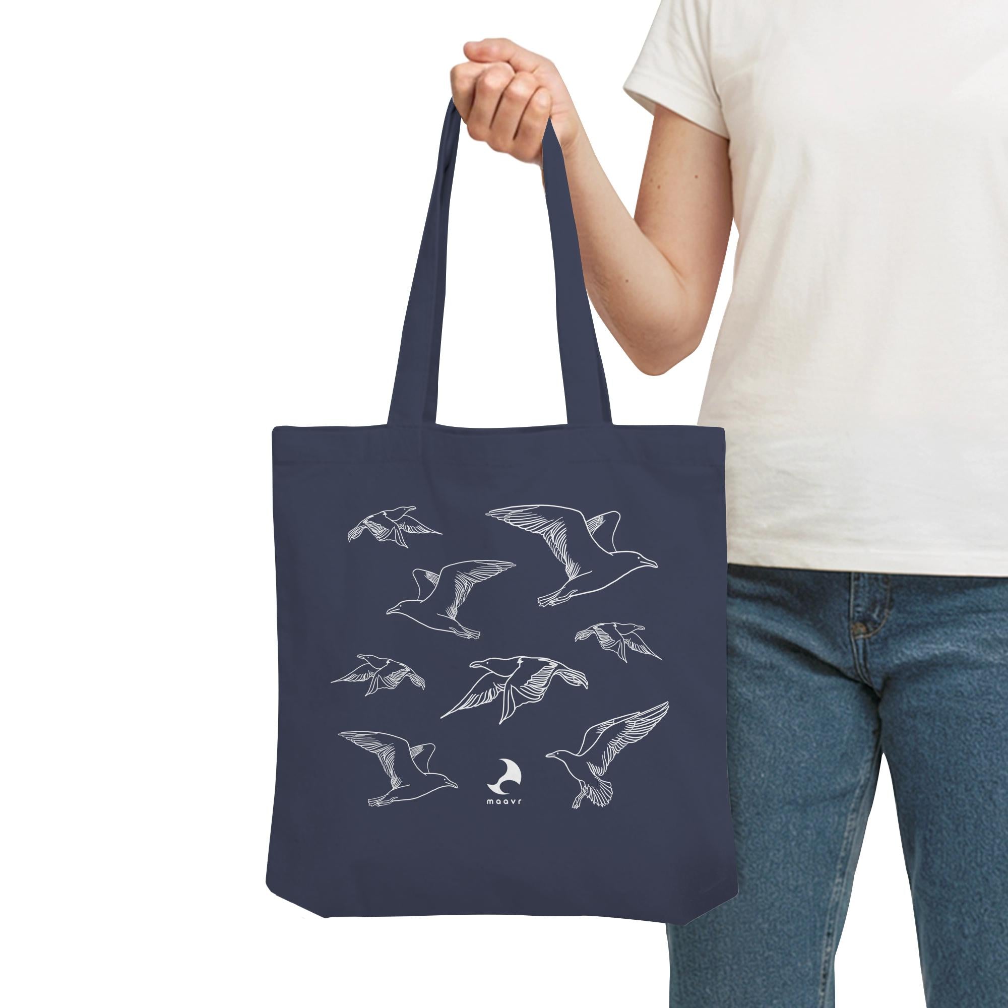 Small Premium Tote Bag - recycled, Line Art Seagulls, white