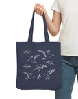 Kleine Premium Tote Bag - recycelt, Line Art Möwen, weiß